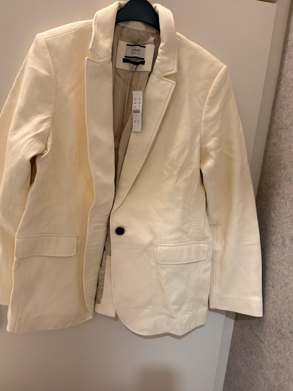 J. Crew Collection Alfie Leather Blazer. Size 16. Cream. New with tags, BUT mark